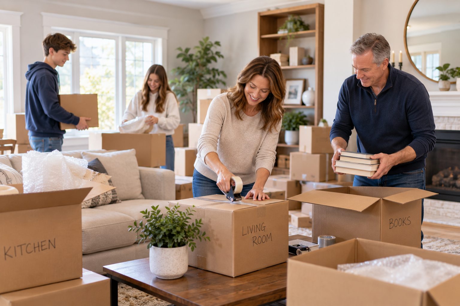 Family Packing Together in a Cozy Home